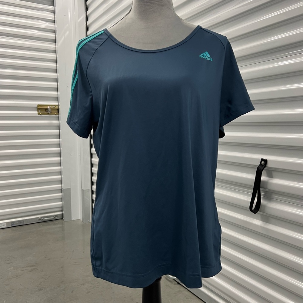 | ADIDAS | Navy Short Sleeve Active Tee with Teal Stripe